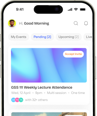 PresentTwice mobile app showing event invitations